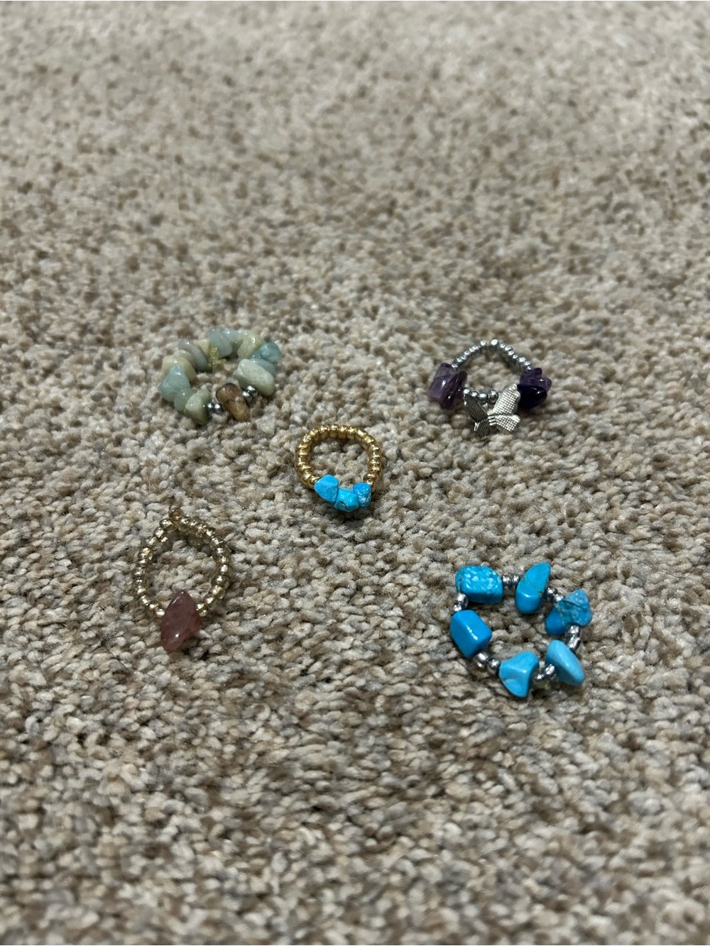 Handmade Turquoise and Mixed Stone Stretch Rings - Set of 5